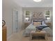 Comfortable bedroom with neutral colors, two windows, carpeted floor, and an open door to the en suite at 2711 Liberty Hall Ct, Waxhaw, NC 28173