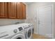 Functional laundry room features a washer, dryer, cabinetry and utility sink with easy access to the exterior at 2711 Liberty Hall Ct, Waxhaw, NC 28173