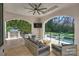 Inviting covered patio featuring an outdoor kitchen, TV, and comfortable seating near the pool at 4018 St Germaine Ln, Charlotte, NC 28210