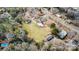 Aerial view of a property surrounded by trees, featuring a large grassy yard and a swimming pool in the vicinity at 422 Lee Ave, Wadesboro, NC 28170
