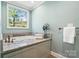 Bright bathroom showcasing a soaking tub, granite counters, and a window view at 5101 Gamton Ct, Charlotte, NC 28226