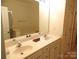 Bathroom with a double sink vanity and large mirror at 5963 Pale Moss Ln, Charlotte, NC 28269