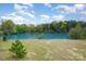 Scenic view of a clear pond surrounded by lush greenery and trees at 9937 Harwood Ln, Charlotte, NC 28214