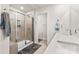 Bathroom featuring a shower, white vanity, and modern fixtures at 11518 Solstice Way, Huntersville, NC 28078