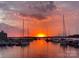 Sunset at the marina with multiple sailboats and motorboats docked, creating a serene waterfront scene at 18861 Vineyard Point Ln, Cornelius, NC 28031
