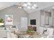 Well-lit dining area with stylish table setting, modern chandelier, and open access to the kitchen at 427 Queens Ct, Gastonia, NC 28052