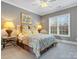 Bedroom featuring a queen-sized bed, soft lighting, and a view of the backyard at 5005 Autumn Blossom Ln, Waxhaw, NC 28173