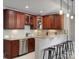 Finished wet bar features granite counters, seating, and wine fridge at 5005 Autumn Blossom Ln, Waxhaw, NC 28173