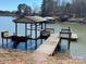 A covered boat dock on a sunny lake, with a serene water view at 7397 Norman Dr, Sherrills Ford, NC 28673