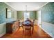 Elegant dining room with classic wallpaper, hardwood floors, and a traditional chandelier creating a warm ambiance at 1301 Old Farm Rd, Charlotte, NC 28226