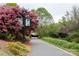 A scenic walking path surrounded by lush greenery and pink flowering trees at 1703 Luther St, Charlotte, NC 28204