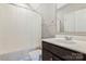 Bathroom with a vanity, toilet, mirror, towel rack, and shower with a curtain at 2934 Hiddenbrook Way, Fort Mill, SC 29707
