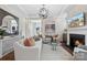 Bright living room with fireplace, modern chandelier, and stylish decor for comfortable living and entertaining at 305 Basil Dr, Indian Trail, NC 28079