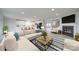 Open-concept living room features a large sofa, fireplace, and a view of the kitchen at 433 Annaberg Ln, Monroe, NC 28110