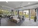 Spacious screened-in porch with a dining area and an outdoor lounge with fireplace at 5231 Lila Wood Cir, Charlotte, NC 28209
