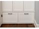 Close up of the built-in storage with drawers and cabinets and dark hardware at 618 Bannerman Ln, Fort Mill, SC 29715