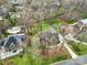 Aerial view of a stately brick home with mature trees and a private backyard oasis at 7224 St Clair Dr, Charlotte, NC 28270