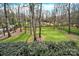 Spacious, well-maintained backyard with lush green grass and mature trees offering privacy and shade at 7224 St Clair Dr, Charlotte, NC 28270