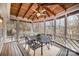 Inviting screened porch with wood ceiling, ceiling fan, and outdoor seating perfect for relaxing and enjoying nature at 7300 Falkirk Pl, Charlotte, NC 28270