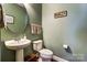 Well-maintained half bathroom with a pedestal sink and neutral decor at 10436 Cullen Ct, Charlotte, NC 28278