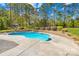 Backyard pool with a stone wall, surrounded by a beautifully landscaped backyard at 113 Sandy Cove Ct, Mooresville, NC 28117