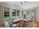 Staged living room with hardwood floors, lots of windows, sofa and sitting chairs at 1207 Overhill Rd, Salisbury, NC 28144