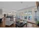 Bright living room with hardwood floors, expansive windows overlooking lake views at 17701 Springwinds Dr, Cornelius, NC 28031