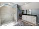 Bathroom with walk-in shower, and white vanity with black countertop at 1774 Hwy 55 E Hwy, Clover, SC 29710
