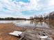 Picturesque view of the waterfront with a weathered dock and clear water, offering a tranquil setting at 265 Sailboat Dr, Salisbury, NC 28146