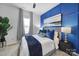Comfortable bedroom featuring a decorative blue accent wall, soft grey carpet, and stylish bedding for a relaxing atmosphere at 2656 Grantham Place Dr, Fort Mill, SC 29715