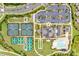 Aerial view of community amenities including tennis courts, a pool, clubhouse, and manicured landscaping at 4521 Middlebury Ln, Fort Mill, SC 29715