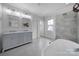 Elegant bathroom with double vanity, glass shower, and modern tile flooring at 786 Stratford Run Dr, Fort Mill, SC 29708