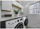 Practical laundry room featuring modern washer and dryer, white countertops, and ample cabinet space at 786 Stratford Run Dr, Fort Mill, SC 29708