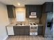 Modern kitchen featuring stainless steel appliances, gray cabinets, and granite countertops at 920 Oakridge Farm Hwy, Mooresville, NC 28115