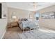 Comfortable bedroom featuring a beautiful wrought iron bed, soft carpet, and neutral decor at 2033 Folkstone Ln, Indian Land, SC 29720