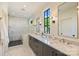 Elegant bathroom with double vanity, marble countertops, and a glass-enclosed shower with beautiful tile work at 238 Laurel S Ave # B, Charlotte, NC 28207