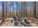 A backyard fire pit area with chairs arranged around it with mature trees in the back at 2615 Farm House Ln, Monroe, NC 28110