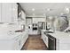 Modern kitchen with white cabinetry, a spacious island, and stainless steel appliances at 318 Balboa St, Matthews, NC 28104