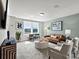 Stylish living room with a comfortable sofa, an accent chairs, and large window at 318 Balboa St, Matthews, NC 28104