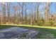 Fenced-in backyard with patio and firepit surrounded by trees, offering privacy and space at 571 Rough Hewn Ln, Rock Hill, SC 29730