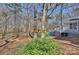 Backyard featuring a large tree with a platform, a wooden fence and a slide from the deck at 9505 Kent Village Dr, Charlotte, NC 28269