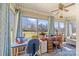 Sunroom with large windows offering a great view and comfortable seating with a ceiling fan at 111 Lynnette Dr, Mt Ulla, NC 28125