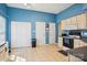 Spacious kitchen with ample storage, tile flooring, and multiple access doors at 14429 Planters Knob Ln, Charlotte, NC 28273