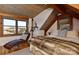 Comfortable bedroom featuring exposed beams, rustic decor, and a scenic view at 153 Badenyon Pl, Union Grove, NC 28689