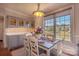 Inviting dining area with a large window overlooking the lake and a table set for dinner at 627 Birdie Ln # 21/22, Norwood, NC 28128
