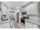 Modern kitchen featuring white cabinets, stainless steel appliances, and granite countertops at 7595 Lakehaven Dr, Denver, NC 28037