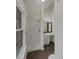 Bathroom showcasing a clean shower, modern vanity, and wood-look flooring at 1411 Swaying Branch Ln, Clover, SC 29710