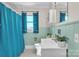 Bathroom featuring teal ceramic tile walls and a sleek vanity at 6231 Nc 16 N Hwy, Taylorsville, NC 28681