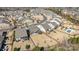 Aerial shot displaying neighborhood homes, showcasing their proximity to the community pool at 305 Kentmere Ln, Clover, SC 29710