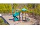 A colorful playground with a slide and climbing structures set in a fenced area with wood chip ground cover at 305 Kentmere Ln, Clover, SC 29710